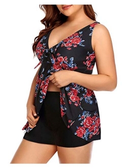 Yonique Plus Size Tankini Swimsuits for Women Flowy Bathing Suits with Shorts 2 Piece V Neck Swimwear