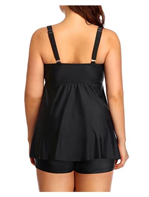 Yonique Plus Size Tankini Swimsuits for Women Flowy Bathing Suits with Shorts 2 Piece V Neck Swimwear