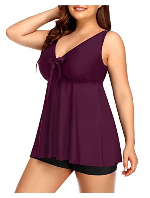 Yonique Plus Size Tankini Swimsuits for Women Flowy Bathing Suits with Shorts 2 Piece V Neck Swimwear