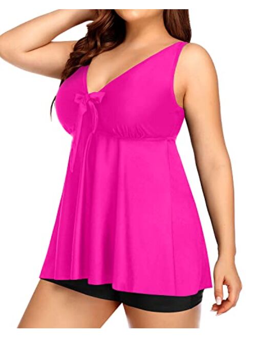 Yonique Plus Size Tankini Swimsuits for Women Flowy Bathing Suits with Shorts 2 Piece V Neck Swimwear