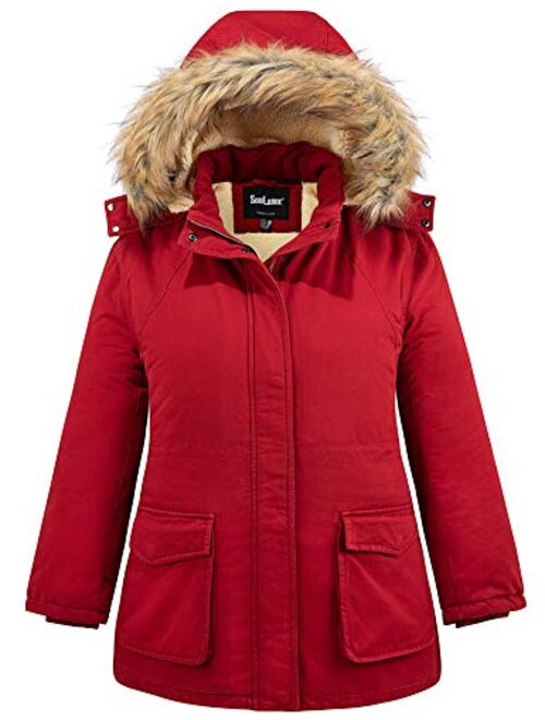 Soularge Women's Winter Plus Size Sherpa Lined Jacket with Detachable Hood