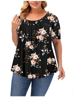 ALLEGRACE Women Plus Size Blouses for Work Office Short Sleeve Summer Blouse Tops