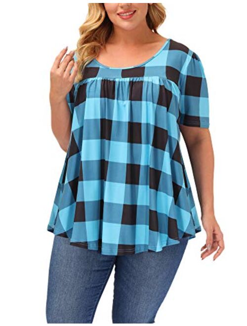 ALLEGRACE Women Plus Size Blouses for Work Office Short Sleeve Summer Blouse Tops