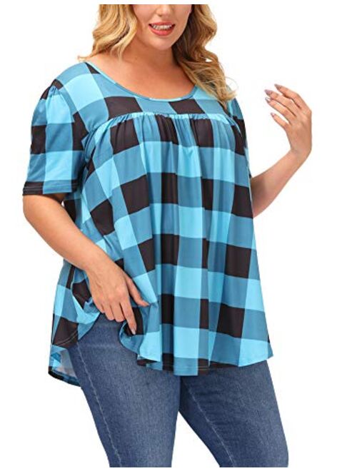 ALLEGRACE Women Plus Size Blouses for Work Office Short Sleeve Summer Blouse Tops