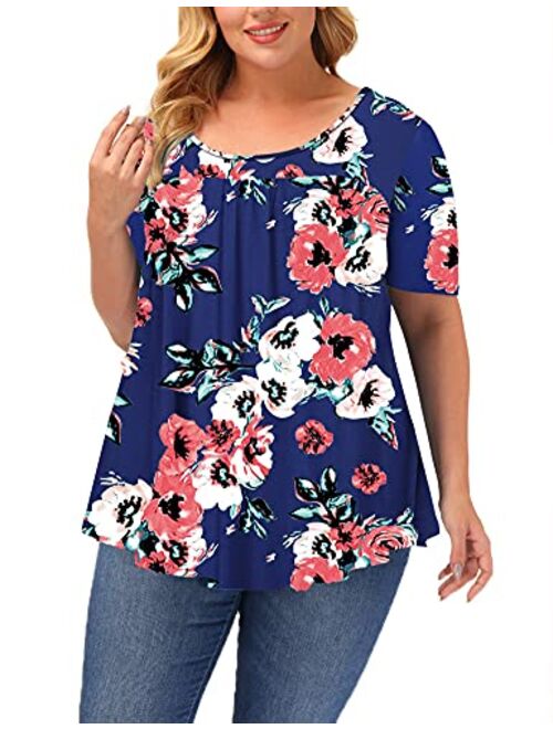 ALLEGRACE Women Plus Size Blouses for Work Office Short Sleeve Summer Blouse Tops