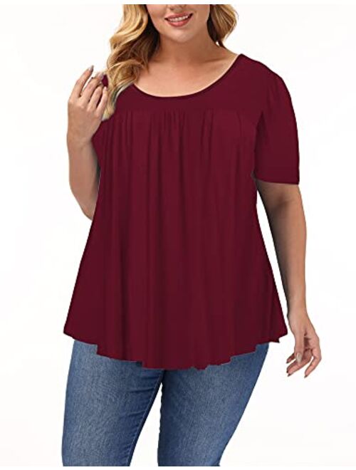 ALLEGRACE Women Plus Size Blouses for Work Office Short Sleeve Summer Blouse Tops