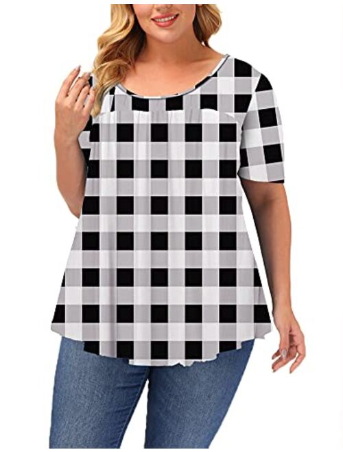 ALLEGRACE Women Plus Size Blouses for Work Office Short Sleeve Summer Blouse Tops