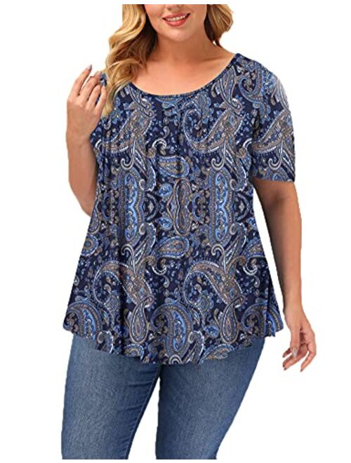 ALLEGRACE Women Plus Size Blouses for Work Office Short Sleeve Summer Blouse Tops