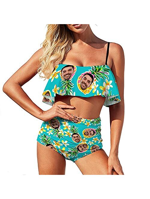 Interestprint Custom Seamless Face Swimsuit Personalized Ruffle Bikini Bathing Suits Swimwear for Women Girls