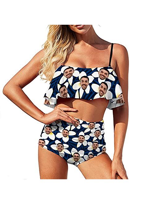 Interestprint Custom Seamless Face Swimsuit Personalized Ruffle Bikini Bathing Suits Swimwear for Women Girls