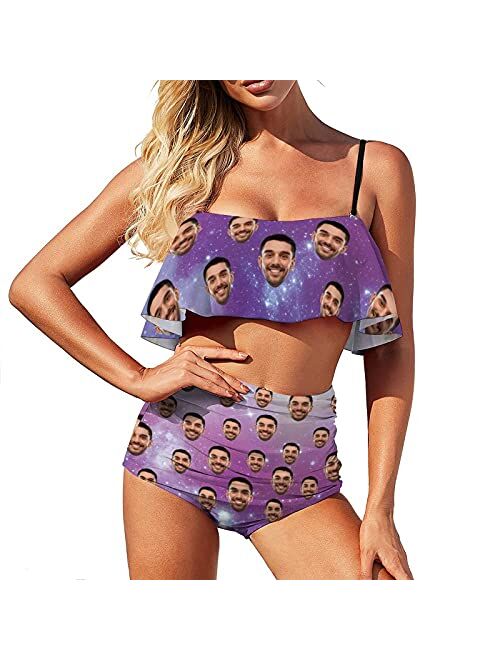 Interestprint Custom Seamless Face Swimsuit Personalized Ruffle Bikini Bathing Suits Swimwear for Women Girls