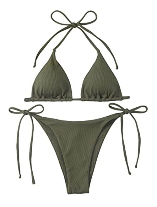 SOLY HUX Women's Metallic Halter Top Two Piece Swimsuit Tie Side Triangle Bikini