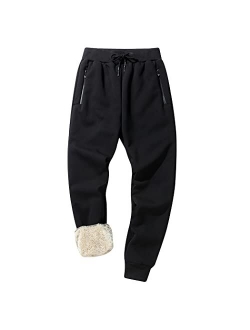 Hixiaohe Mens Winter Sherpa Fleece Lined Tapered Sweatpants Active Running Pants