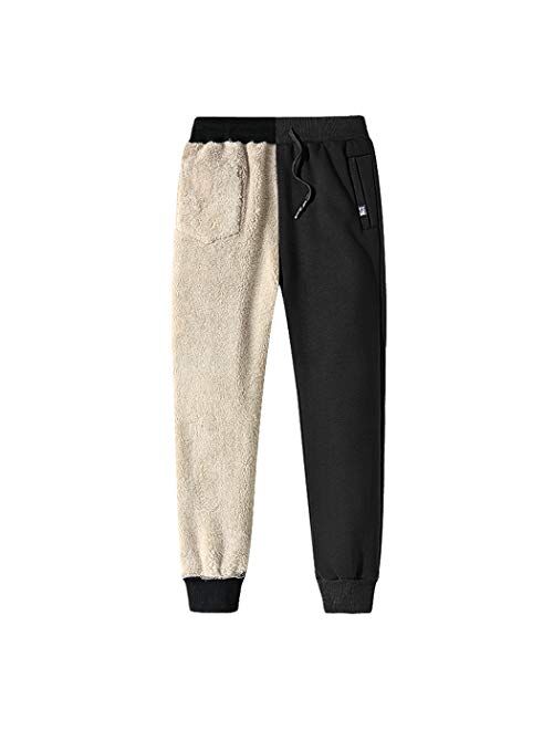 Hixiaohe Mens Winter Sherpa Fleece Lined Tapered Sweatpants Active Running Pants