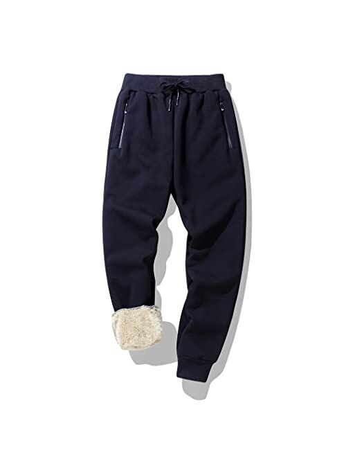 Hixiaohe Mens Winter Sherpa Fleece Lined Tapered Sweatpants Active Running Pants