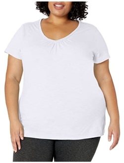 Women's Short Sleeve Shirred V-Neck Tee