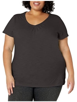 Women's Short Sleeve Shirred V-Neck Tee