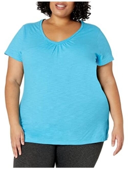 Women's Short Sleeve Shirred V-Neck Tee