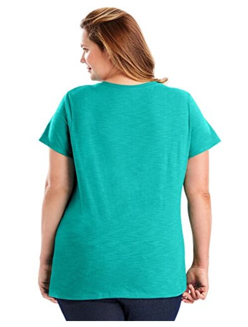 Just My Size Women's Short Sleeve Shirred V-Neck Tee