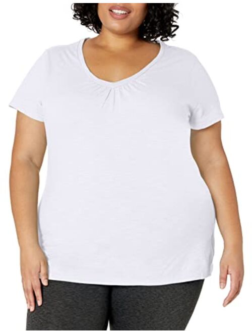 Just My Size Women's Short Sleeve Shirred V-Neck Tee