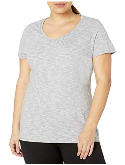 Just My Size Women's Short Sleeve Shirred V-Neck Tee