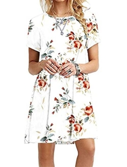 YMING Womens Summer Floral Print Mini Dresses Simple Boho Flowy Dress Short Sleeve T Shirt Dress Plus Size