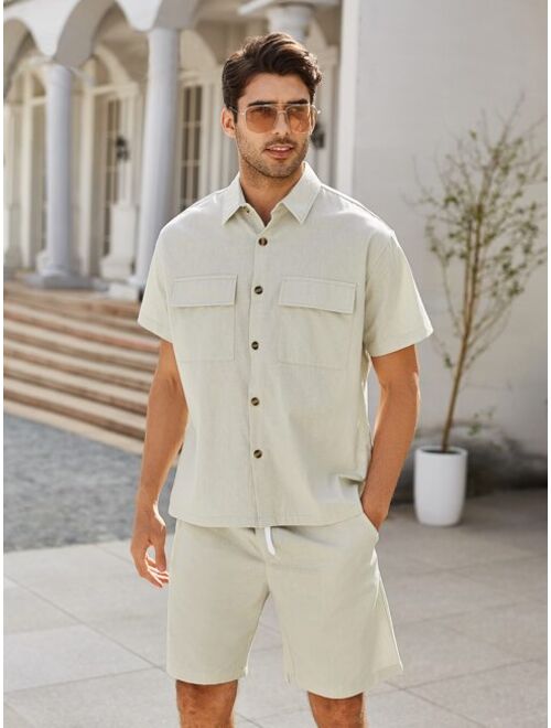 Shein Men Flap Pocket Shirt & Drawstring Waist Shorts