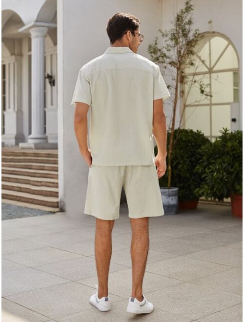 Shein Men Flap Pocket Shirt & Drawstring Waist Shorts