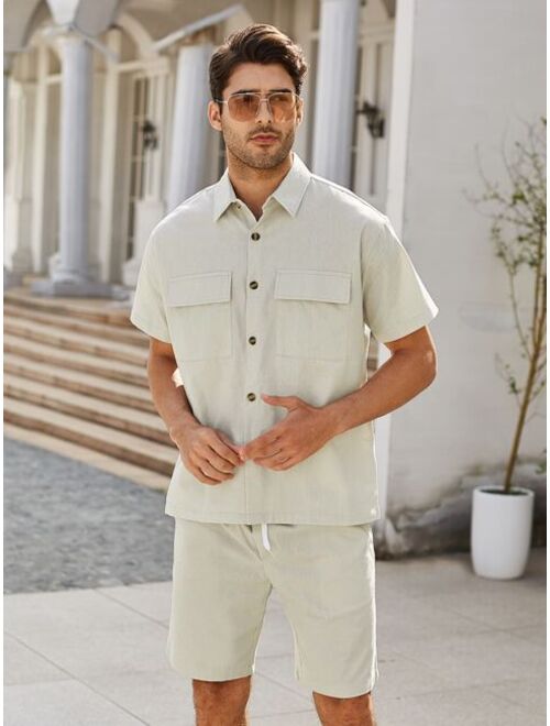 Shein Men Flap Pocket Shirt & Drawstring Waist Shorts