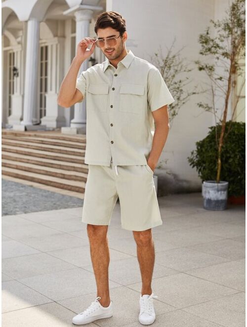 Shein Men Flap Pocket Shirt & Drawstring Waist Shorts