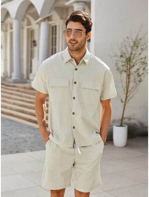 Shein Men Flap Pocket Shirt & Drawstring Waist Shorts