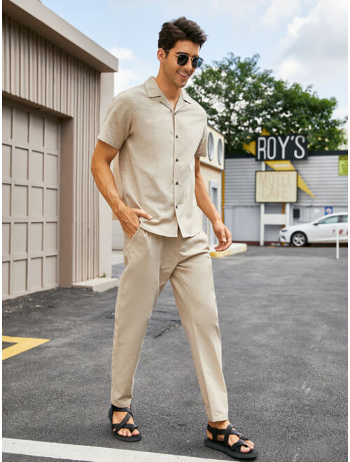 Shein Men Button Front Lapel Collar Shirt With Pants