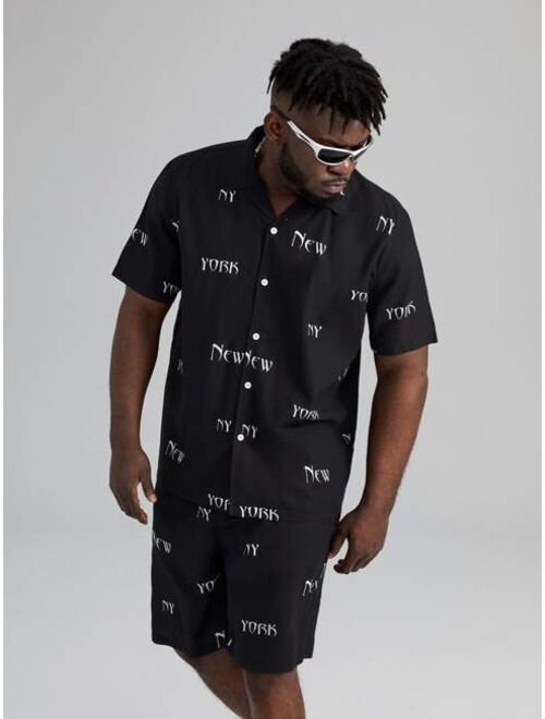 Shein Extended Sizes Men Letter Graphic Shirt & Drawstring Waist Shorts