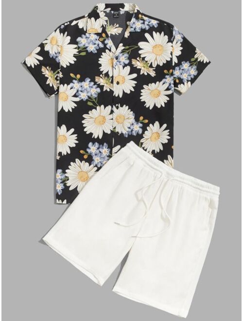 SHEIN Men Floral Print Shirt & Shorts Set