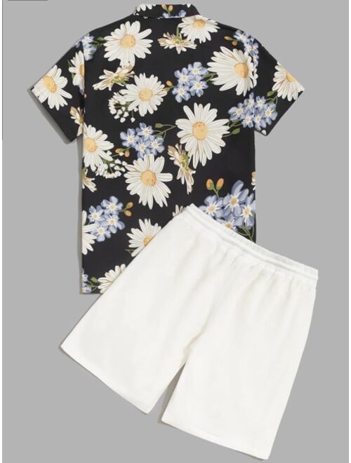 SHEIN Men Floral Print Shirt & Shorts Set