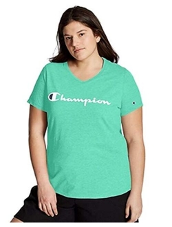 Women's Plus Jersey V-Neck Tee, Script Logo