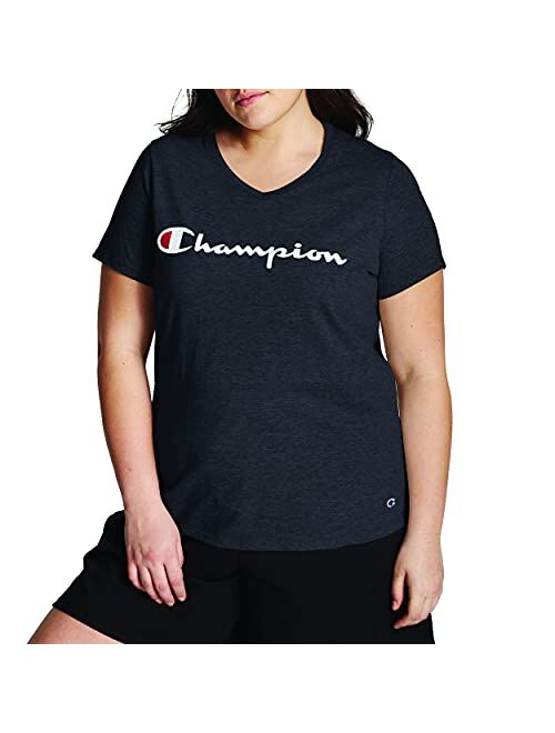 Champion Women's Plus Jersey V-Neck Tee, Script Logo