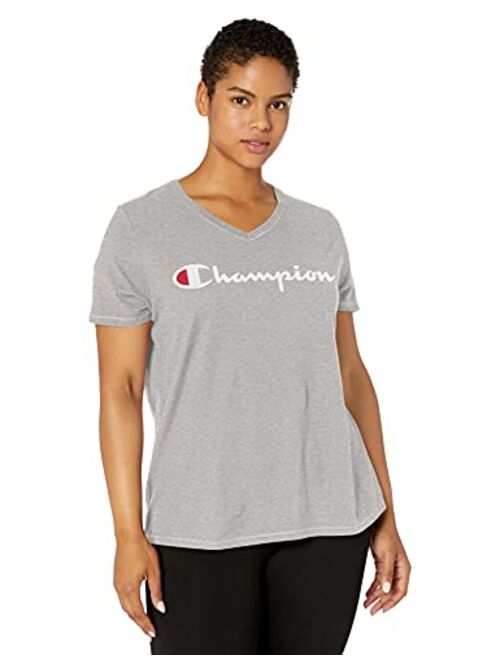 Champion Women's Plus Jersey V-Neck Tee, Script Logo