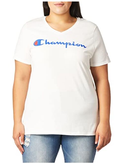 Champion Women's Plus Jersey V-Neck Tee, Script Logo