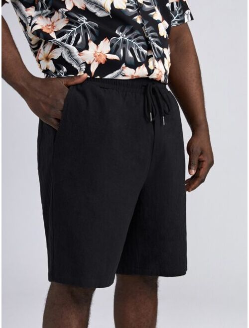 Shein Extended Sizes Men Floral Shirt & Drawstring Shorts Set