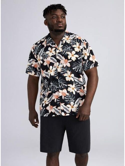 Shein Extended Sizes Men Floral Shirt & Drawstring Shorts Set