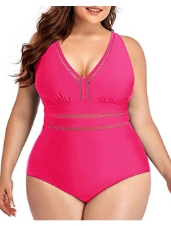 Daci Women Plus Size One Piece Swimsuits Sexy V Neck Backless Bathing Suit