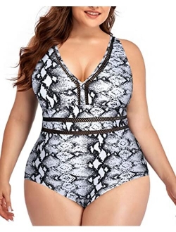 Daci Women Plus Size One Piece Swimsuits Sexy V Neck Backless Bathing Suit