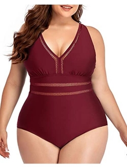 Daci Women Plus Size One Piece Swimsuits Sexy V Neck Backless Bathing Suit