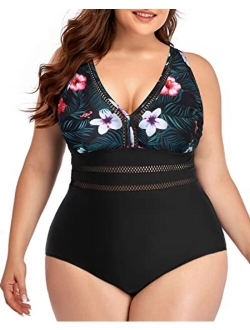 Daci Women Plus Size One Piece Swimsuits Sexy V Neck Backless Bathing Suit