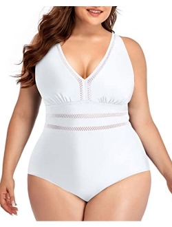 Daci Women Plus Size One Piece Swimsuits Sexy V Neck Backless Bathing Suit