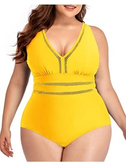 Daci Women Plus Size One Piece Swimsuits Sexy V Neck Backless Bathing Suit