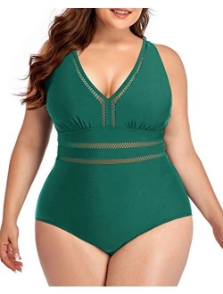 Daci Women Plus Size One Piece Swimsuits Sexy V Neck Backless Bathing Suit