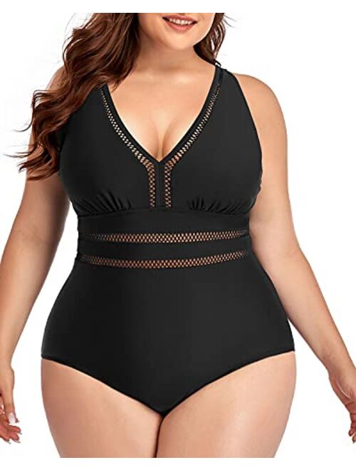 Daci Women Plus Size One Piece Swimsuits Sexy V Neck Backless Bathing Suit