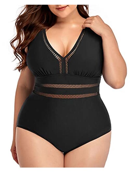 Daci Women Plus Size One Piece Swimsuits Sexy V Neck Backless Bathing Suit